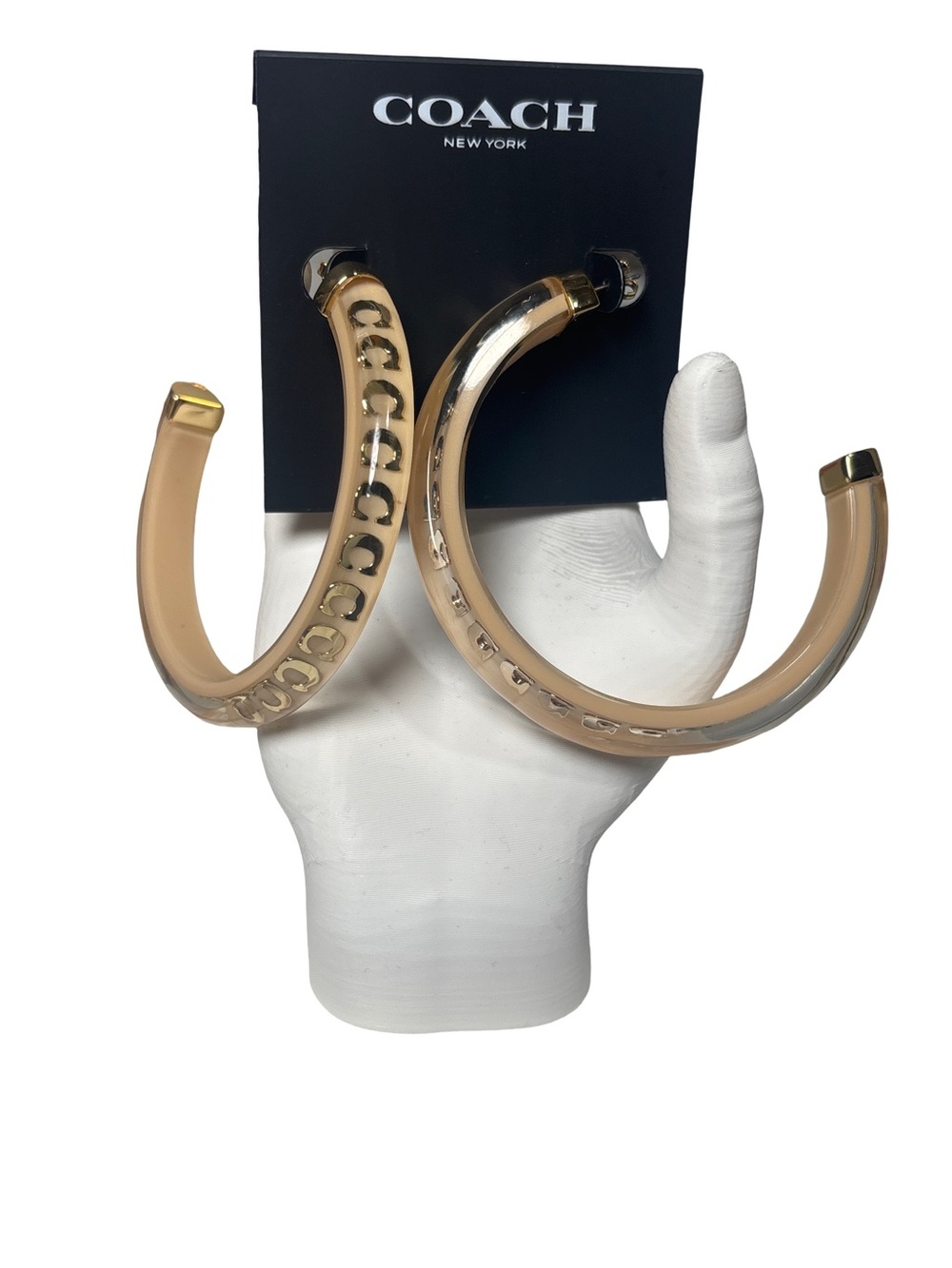 Coach Gold and Tan Resin Hoop Earrings - Women Jewelry NWT w/ Dusty